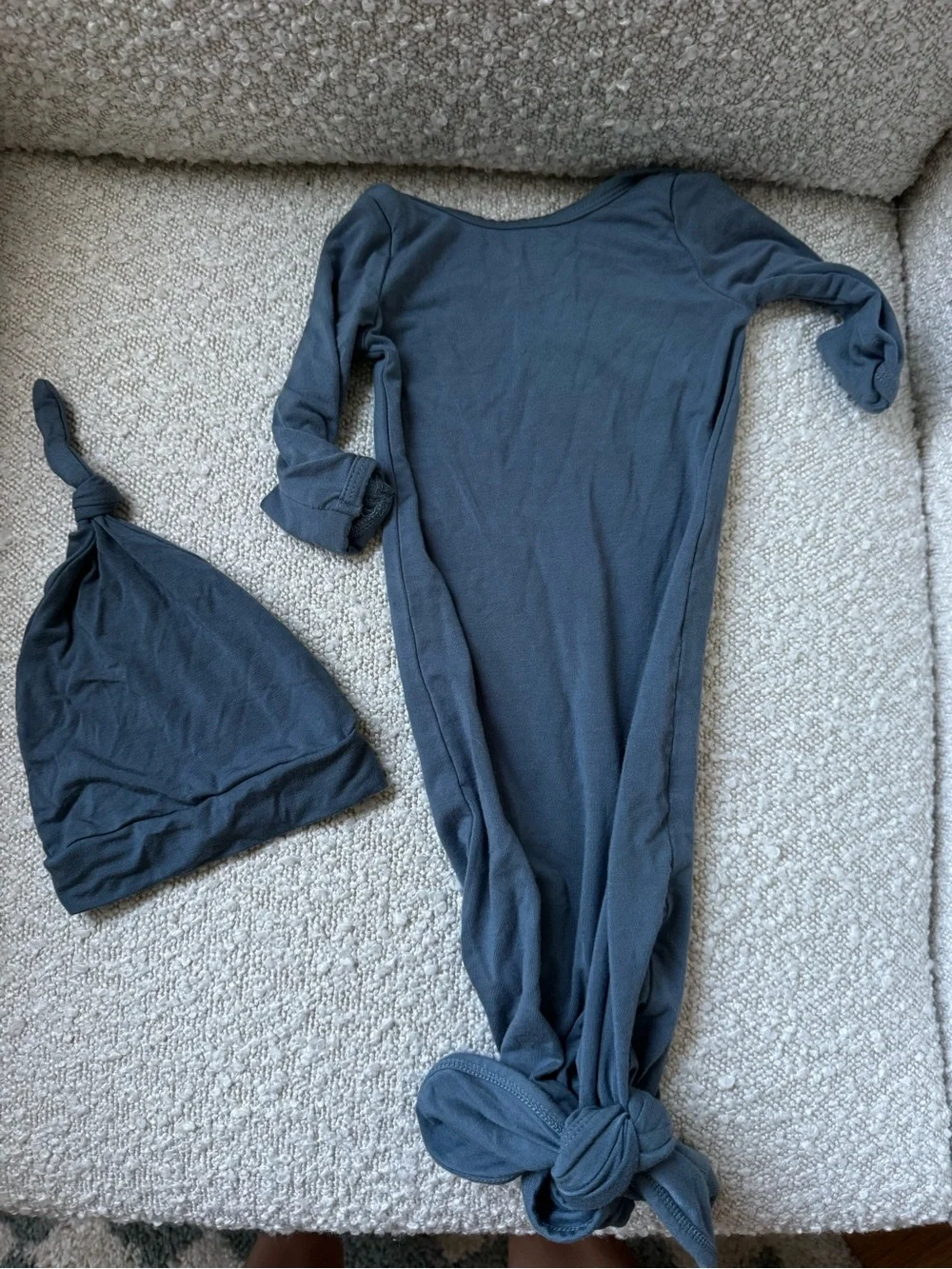 Caden Lane Slate Blue Baby Knot Gown and Hat Set